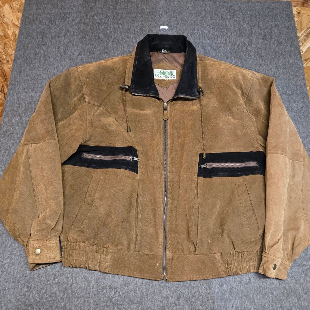 Vintage Ash Creek Trading Leather Bomber Jacket Mens Large Brown Suede Western
